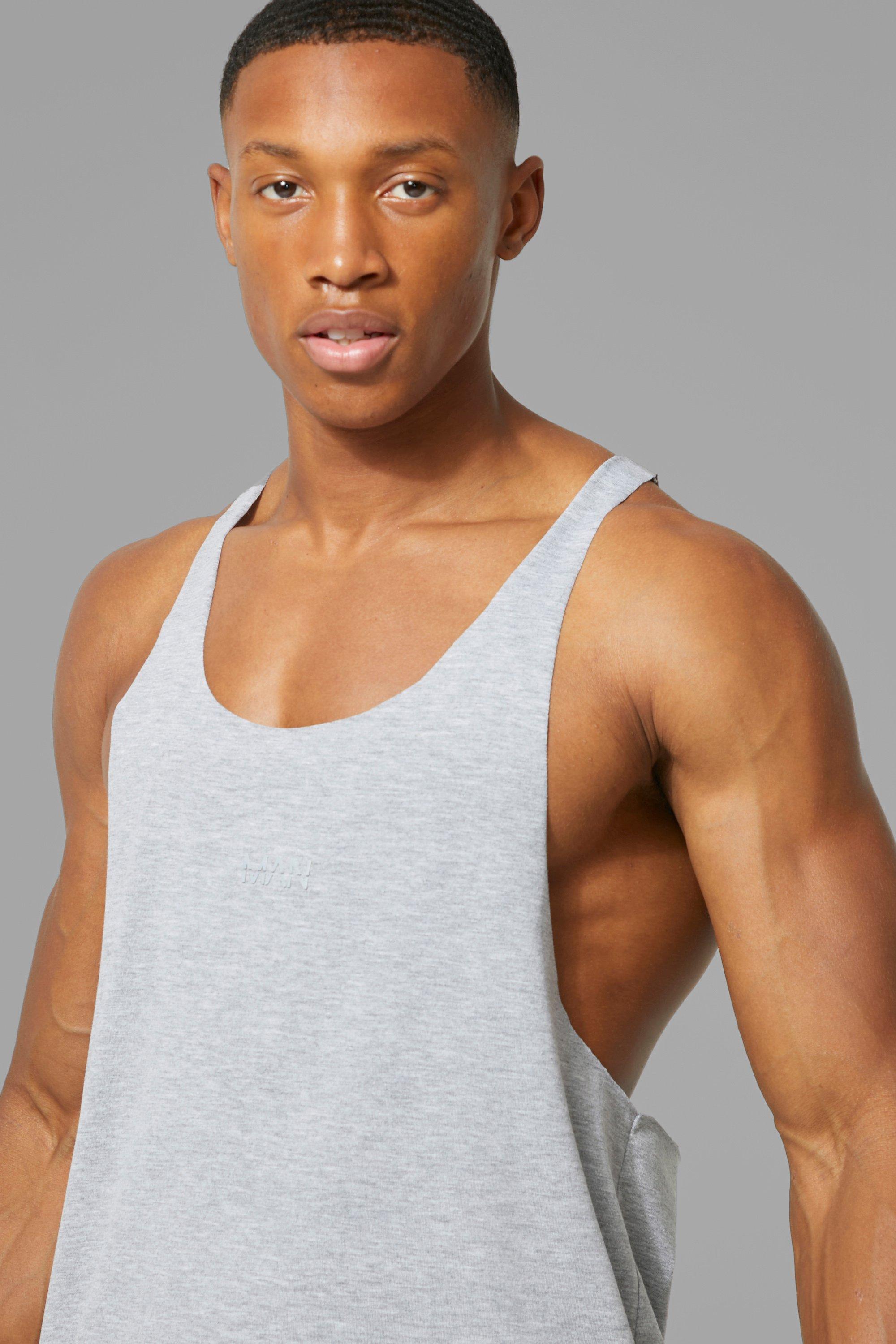 Man Active Raw Edge Stringer Vest boohoo UK